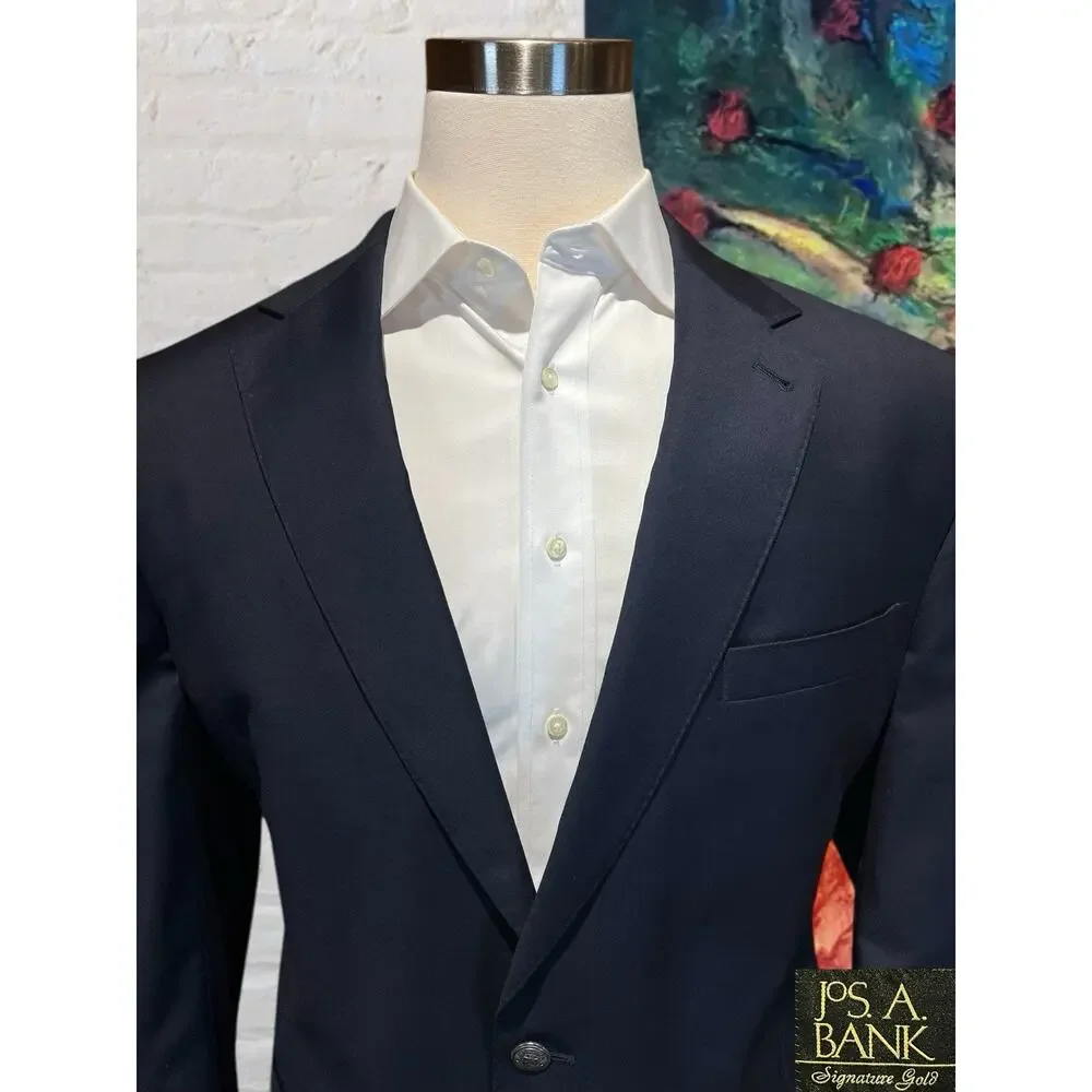 Jos A Bank Signature Gold Men's 46L Navy Blue Blazer Antique Silver Tone Buttons - Picture 3 of 16